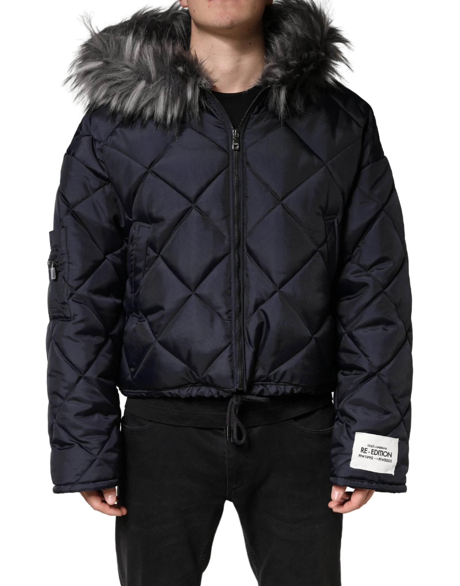 Dolce & Gabbana zwart Quilted Fur Shearling Hooded jas