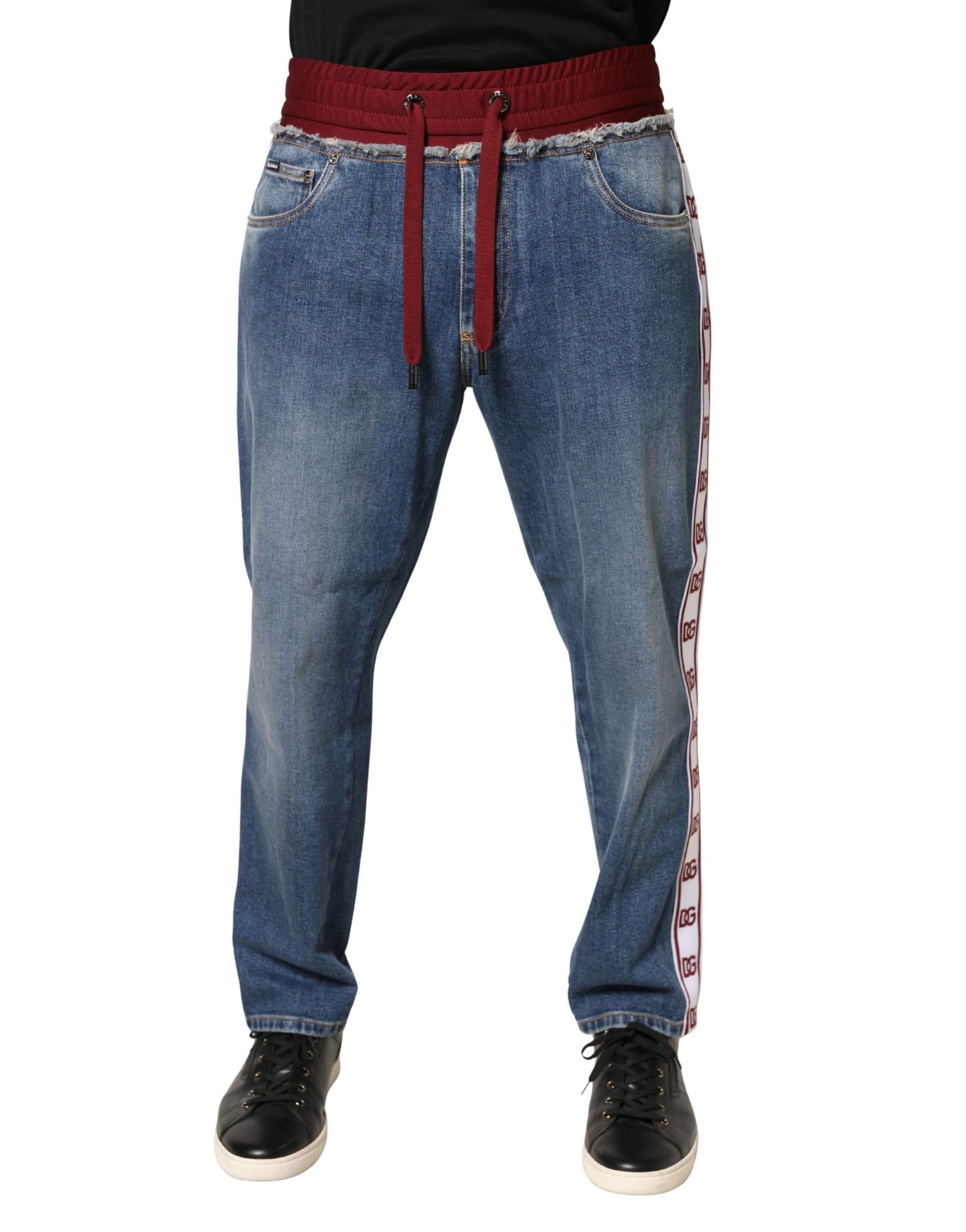 Dolce & Gabbana blauw katoenen Drawstring Straight Denim jeans