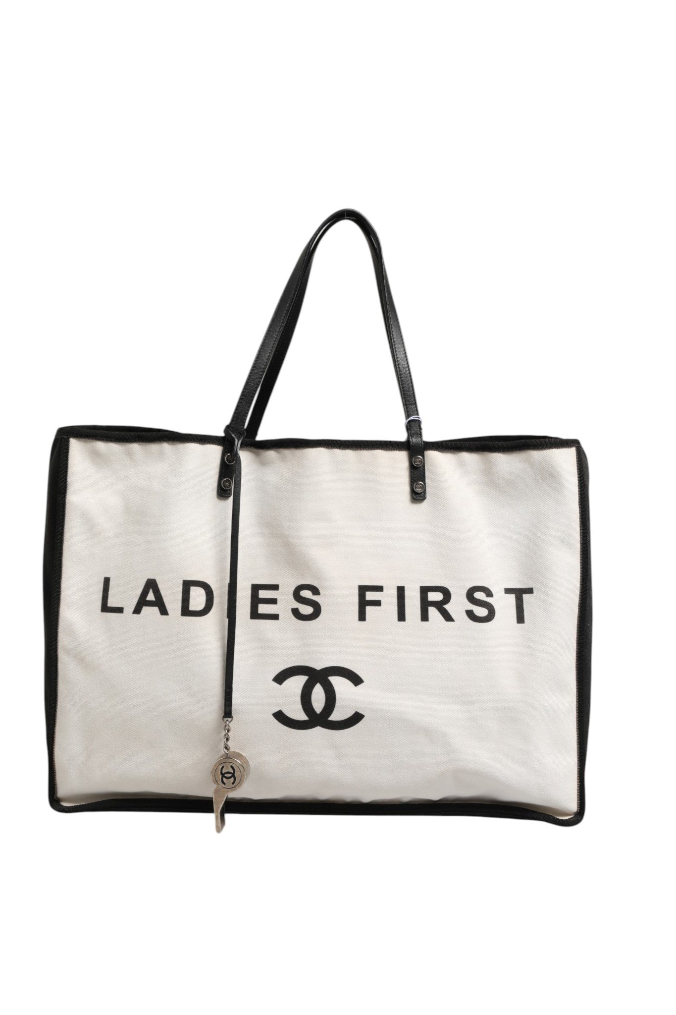 Chanel Ladies First wit and zwart Canvas Shopper Tote Bag