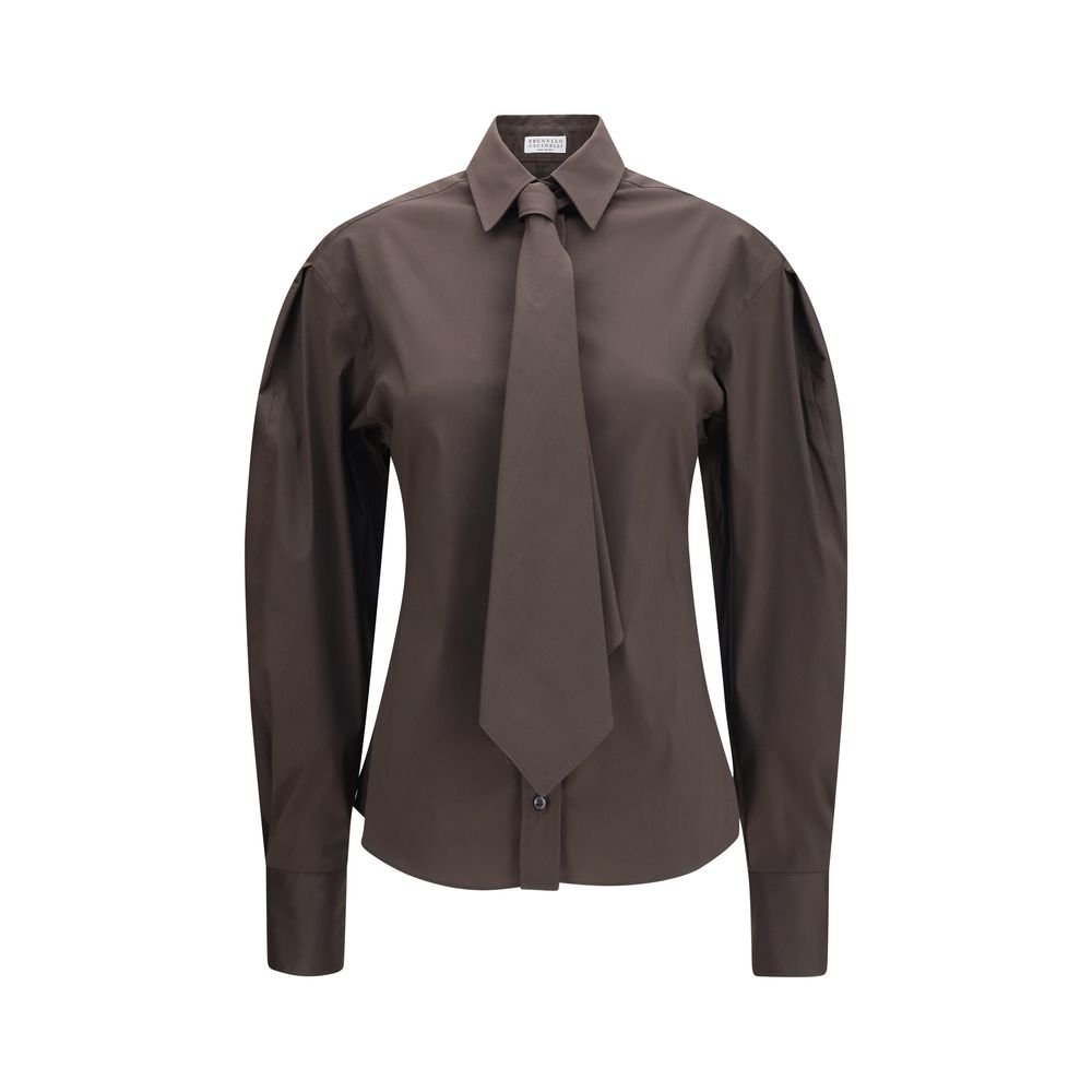Brunello Cucinelli bruin katoenen overhemd
