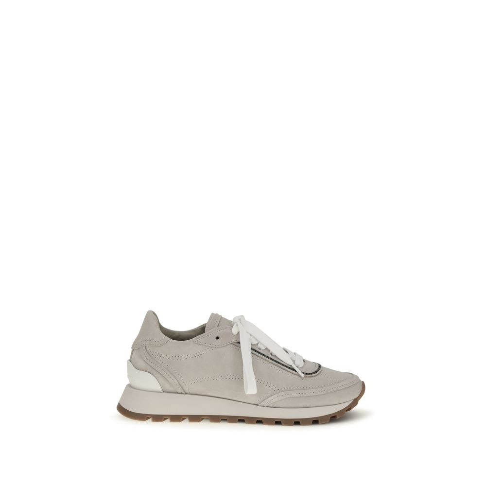 Brunello Cucinelli grijs kalfsleren sportsneakers