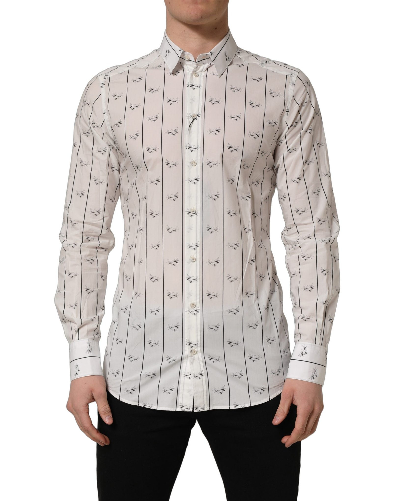 Dolce & Gabbana wit Bee Print katoenen goudkleurig Fit overhemd