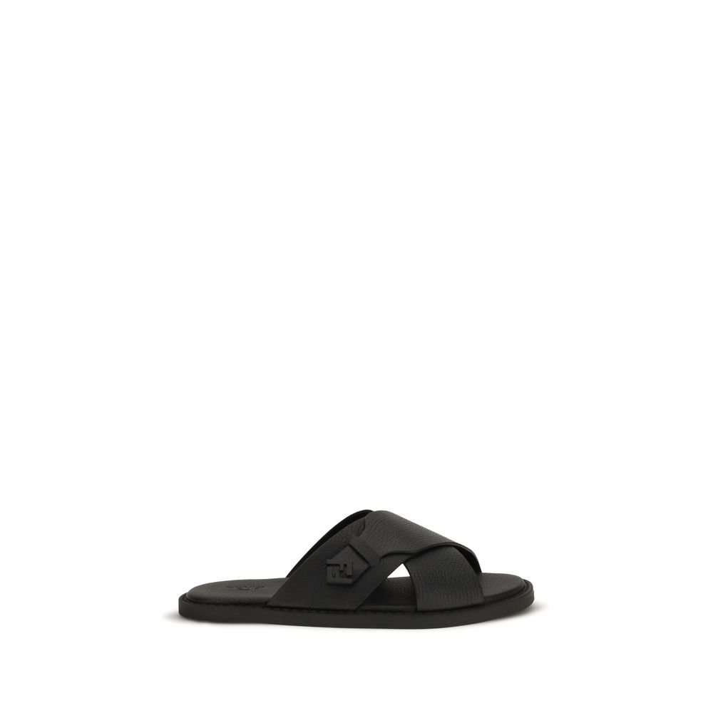 Fendi zwart kalfsleren platte sandalen