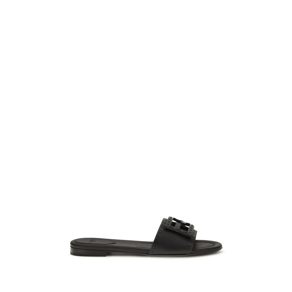 zwart kalfsleren platte sandalen