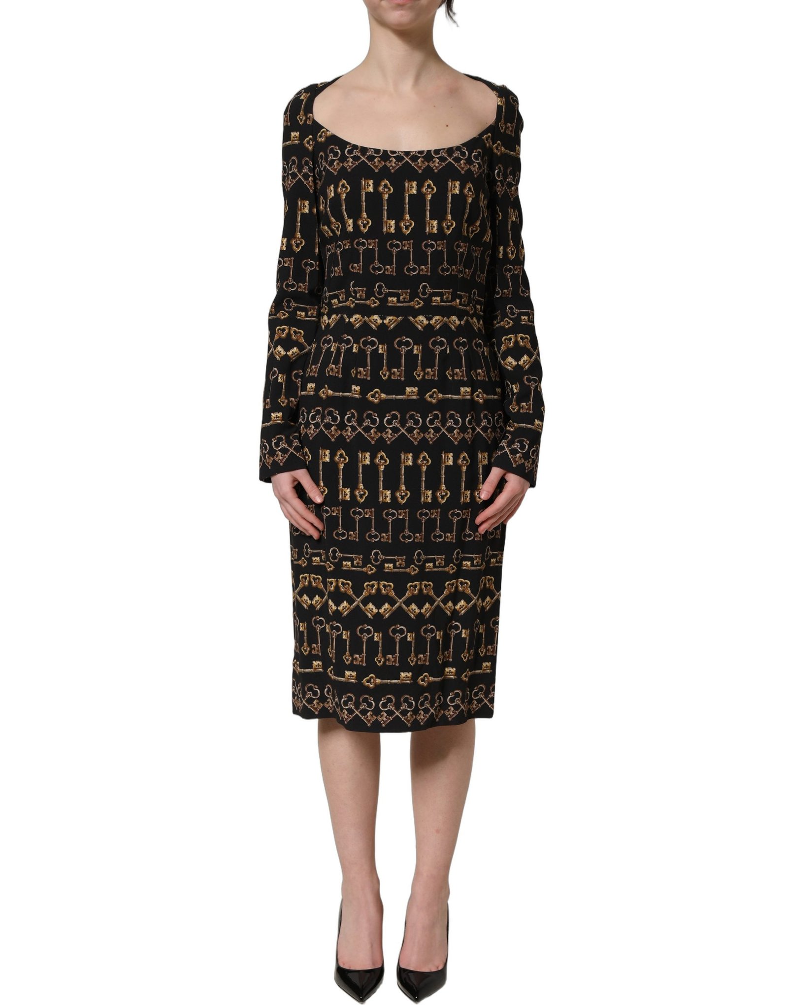 Dolce & Gabbana zwart Key Print lange mouwen Sheath Midi jurk
