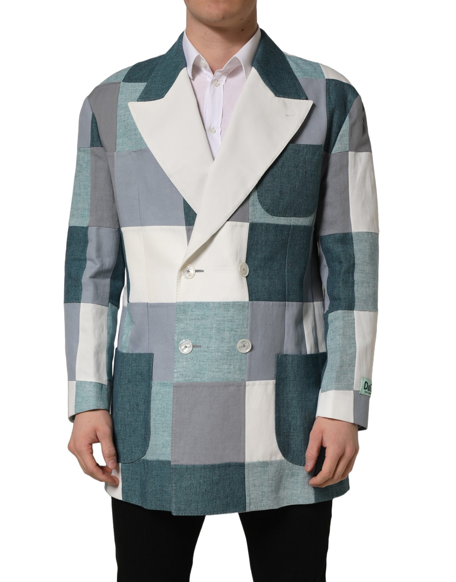 Dolce & Gabbana meerkleurig Patchwork linnen Double Breasted jas