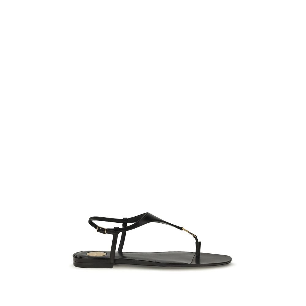 Saint Laurent zwart kalfsleren platte sandalen
