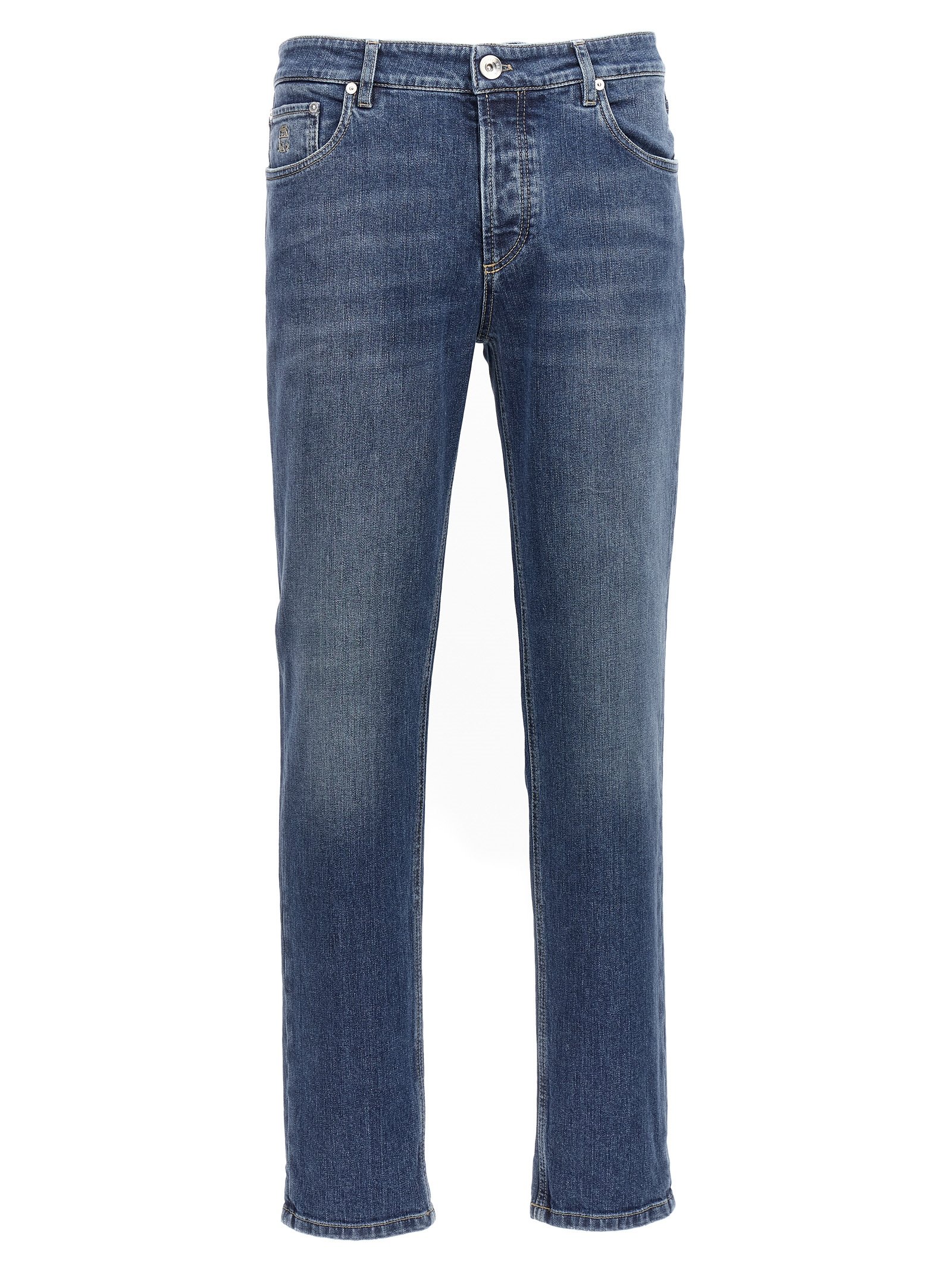 Brunello Cucinelli blauw katoenen Slim Fit jeans