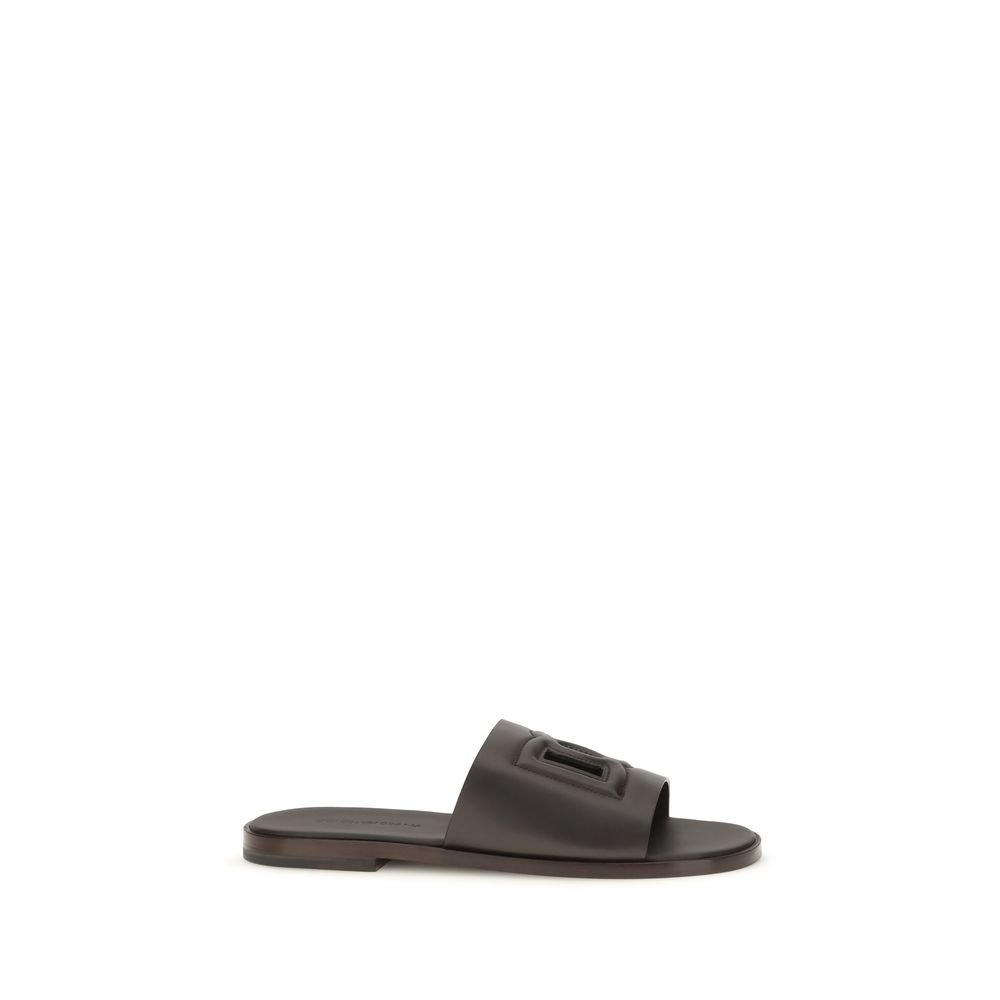 Dolce & Gabbana bruin kalfsleren platte sandalen