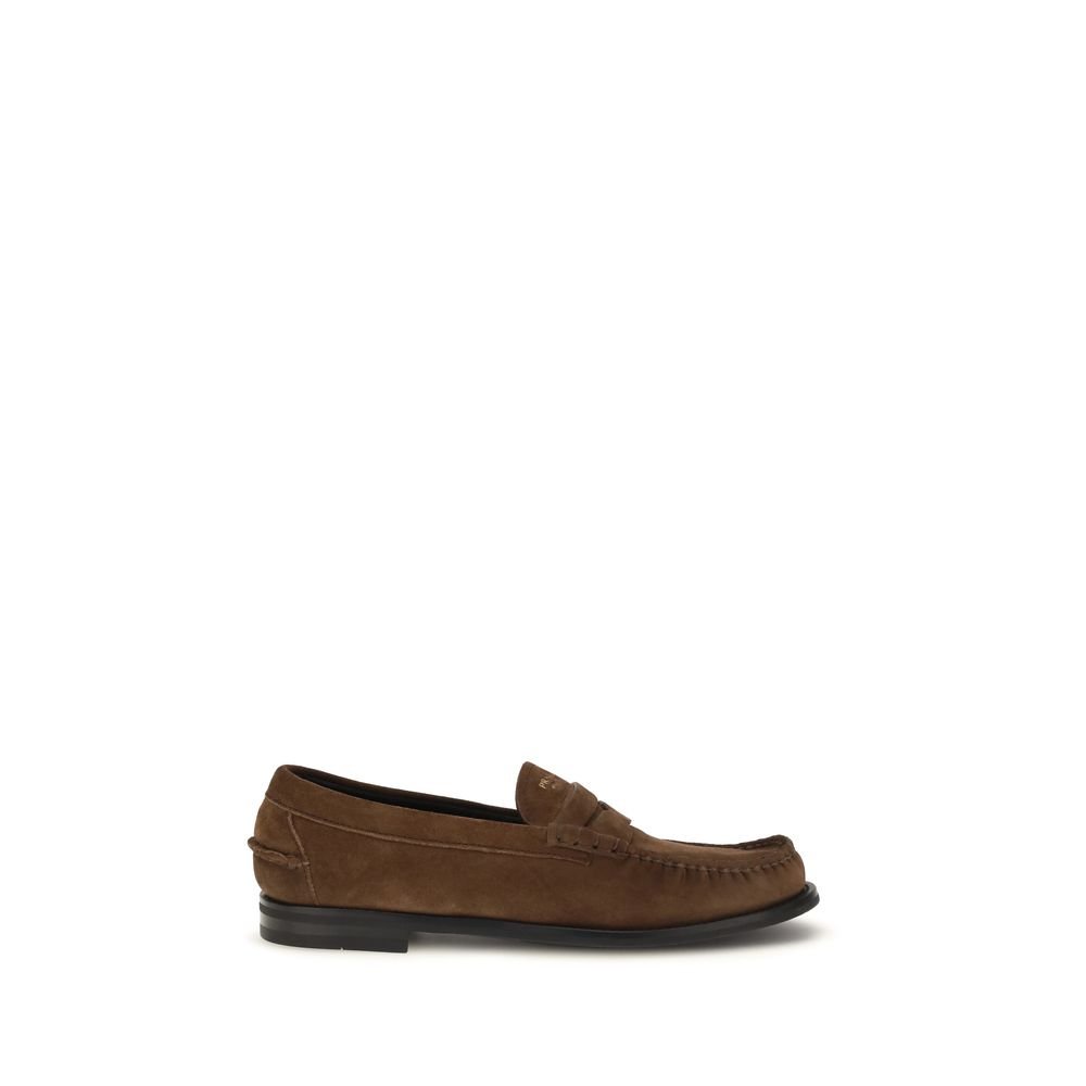 Prada bruin suède leren instapper loafers