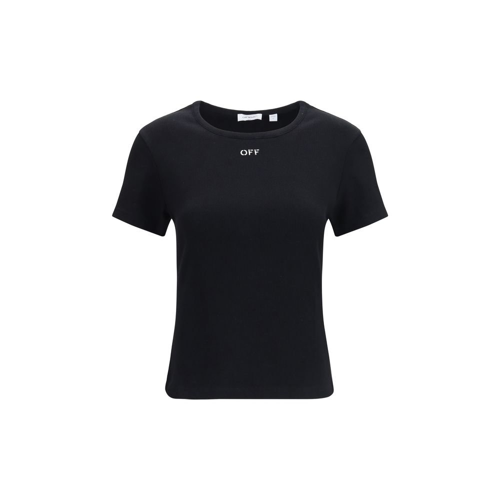 Off-wit zwart katoenen T-shirt