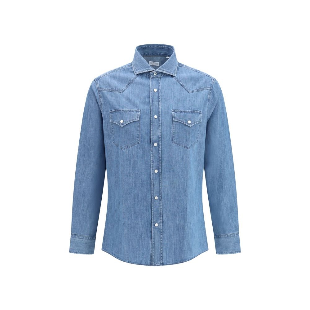 Brunello Cucinelli blauw denim overhemd