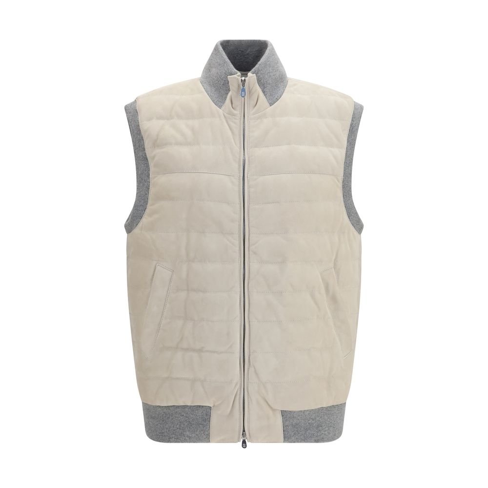 Brunello Cucinelli Beige kalfsleren mouwloos jas