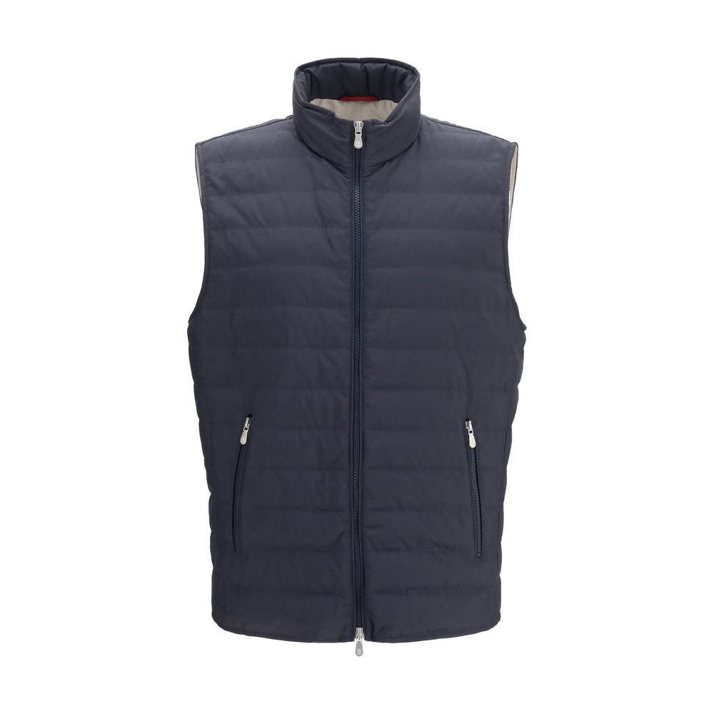 Brunello Cucinelli blauw polyester mouwloos jas