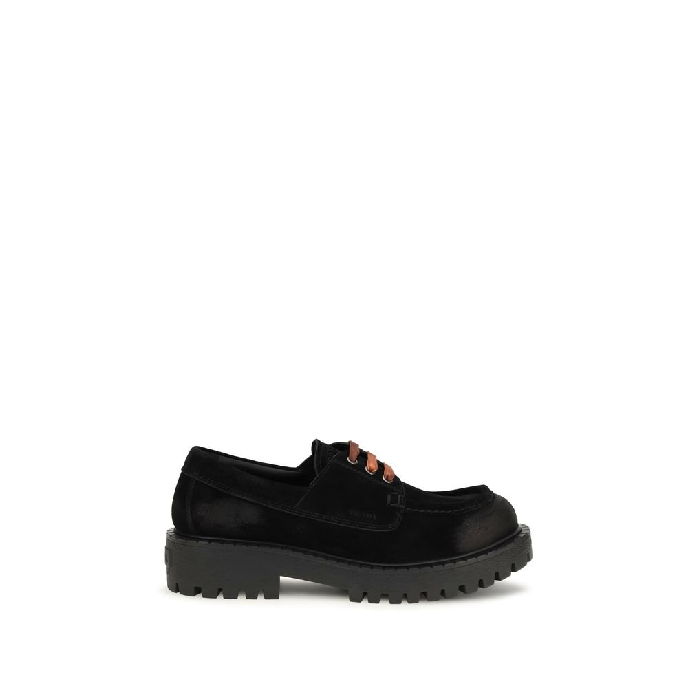 Prada zwart suède leren instapper loafers