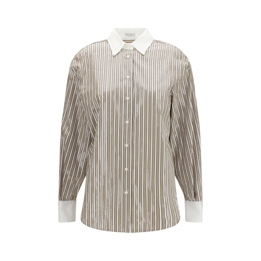 Brunello Cucinelli Beige katoenen dessin overhemd