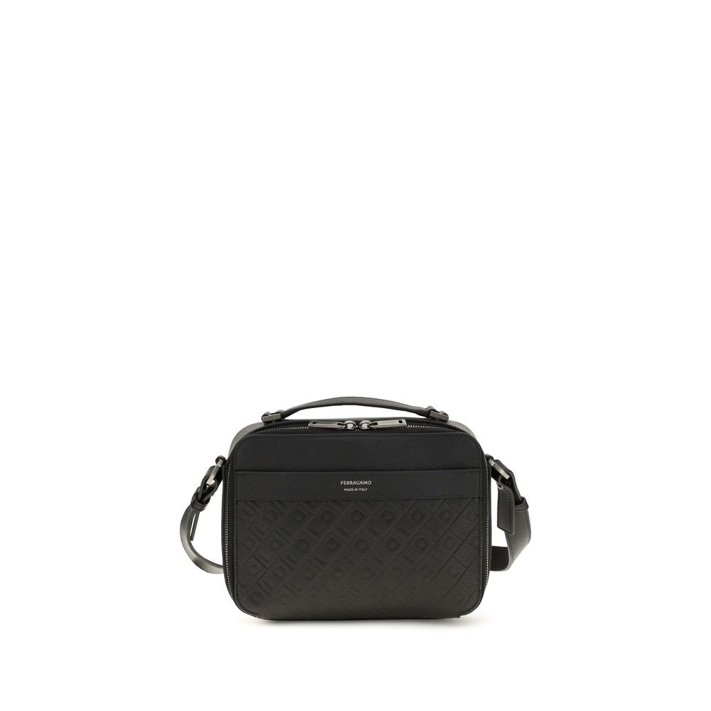Ferragamo zwart kalfsleren schoudertas
