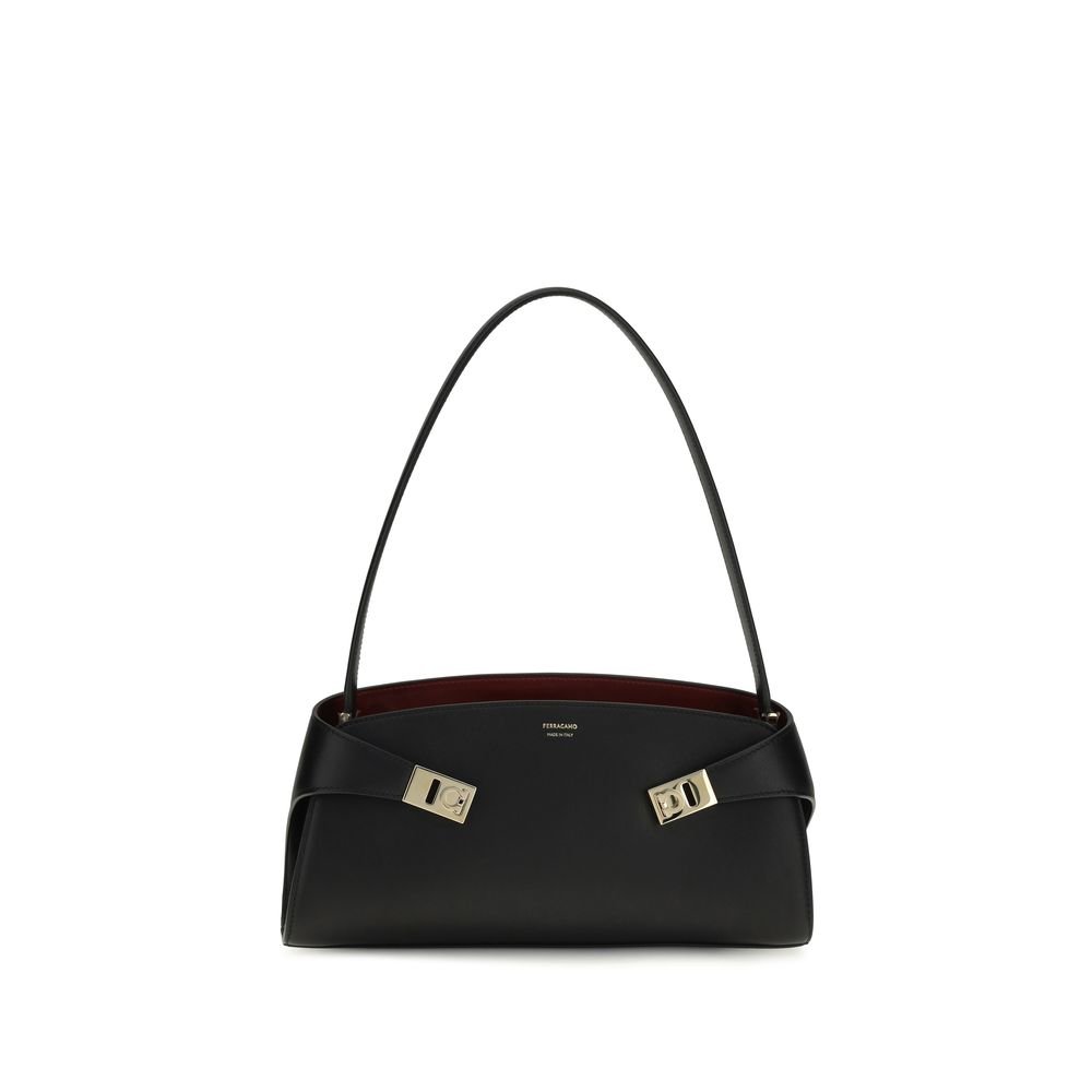 Ferragamo zwart kalfsleren schoudertas