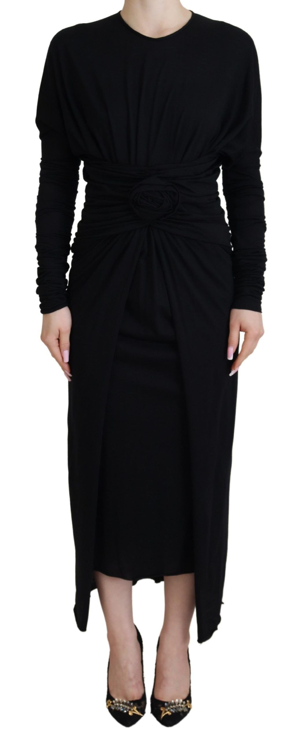Dolce & Gabbana zwart Sheath Midi Gown wollen Wrap jurk