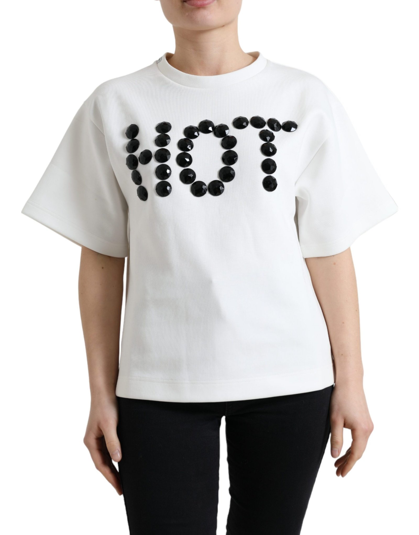 Dolce & Gabbana T-shirt wit katoenen Stretch zwart HOT Crystal