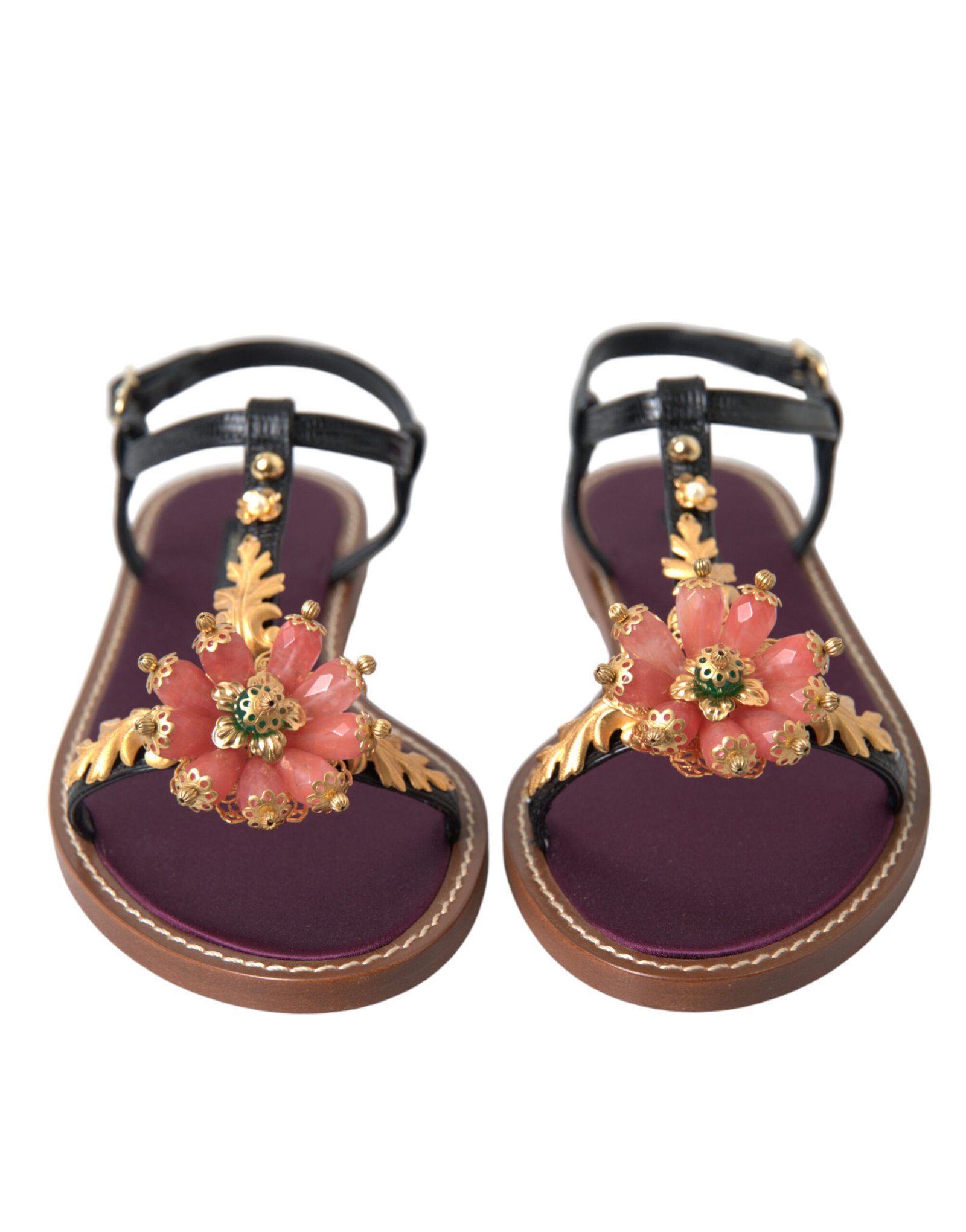Dolce & Gabbana zwart Crystal goudkleurig sandalen leren Shoes