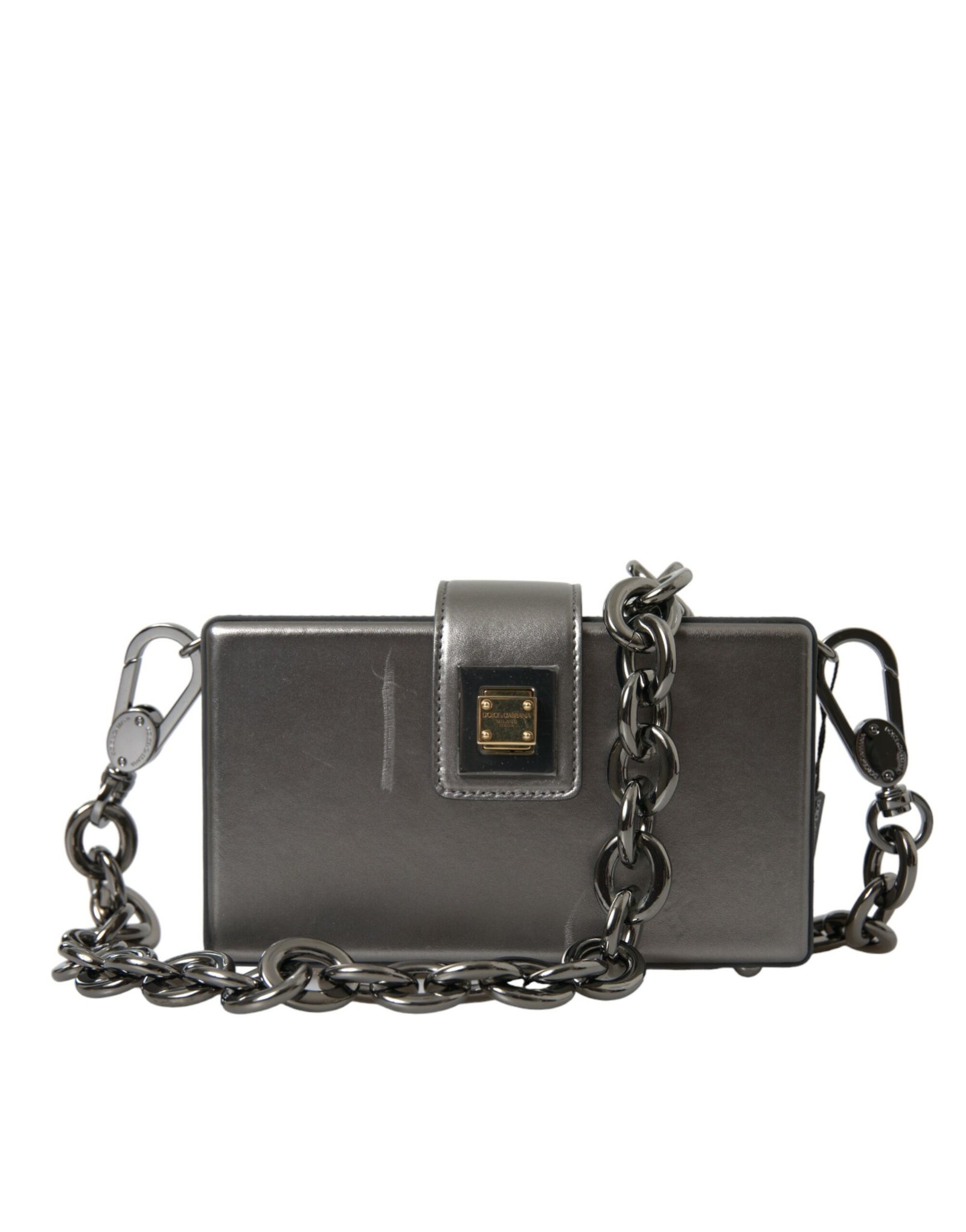 Dolce & Gabbana Metallic grijs kalfsleren leren DG BOX schoudertas