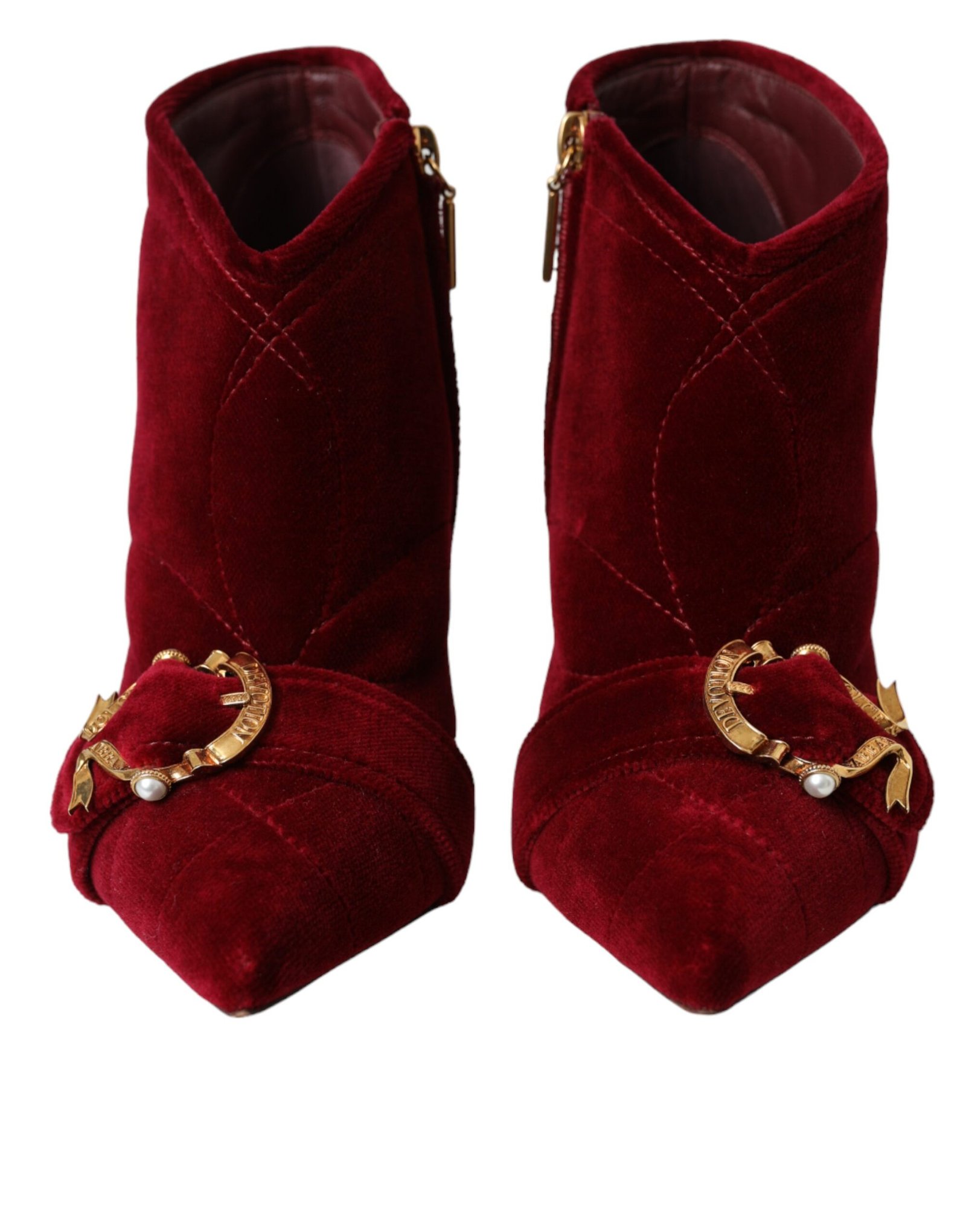 Dolce & Gabbana Dark rood Velvet Devotion Buckle laarzen Shoes