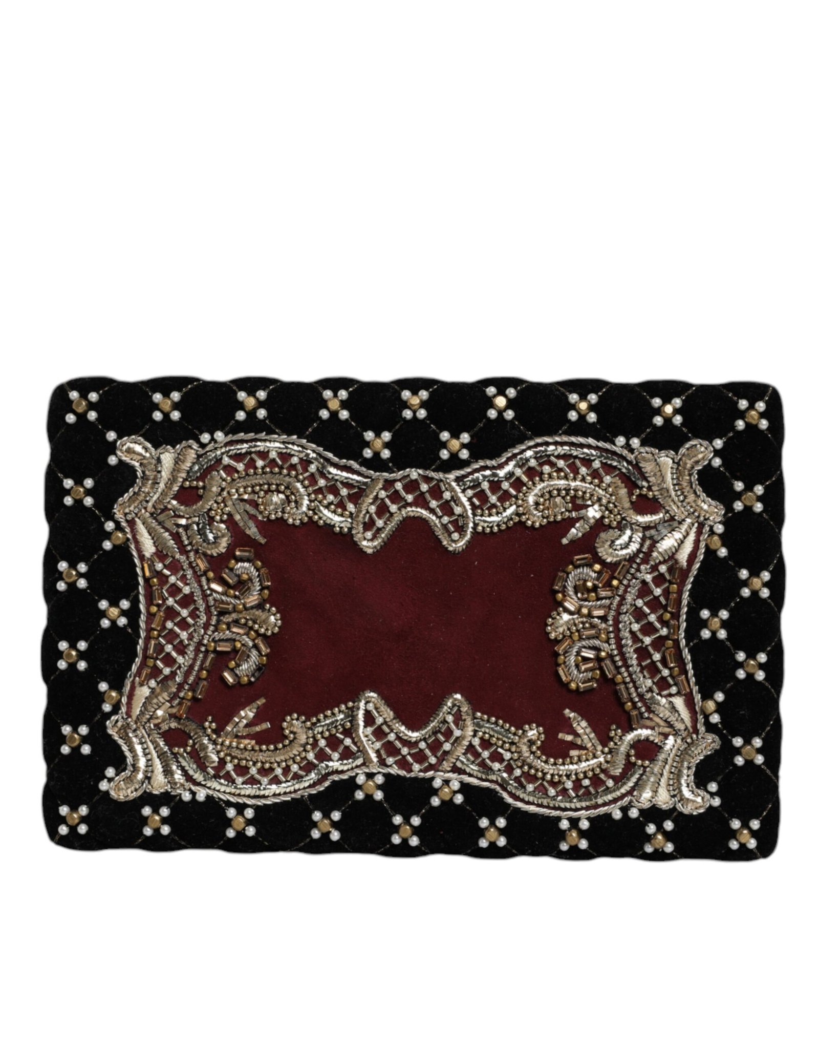 Dolce & Gabbana bordeauxrood zwart Velvet goudkleurig Frame Clutch Evening Purse Bag
