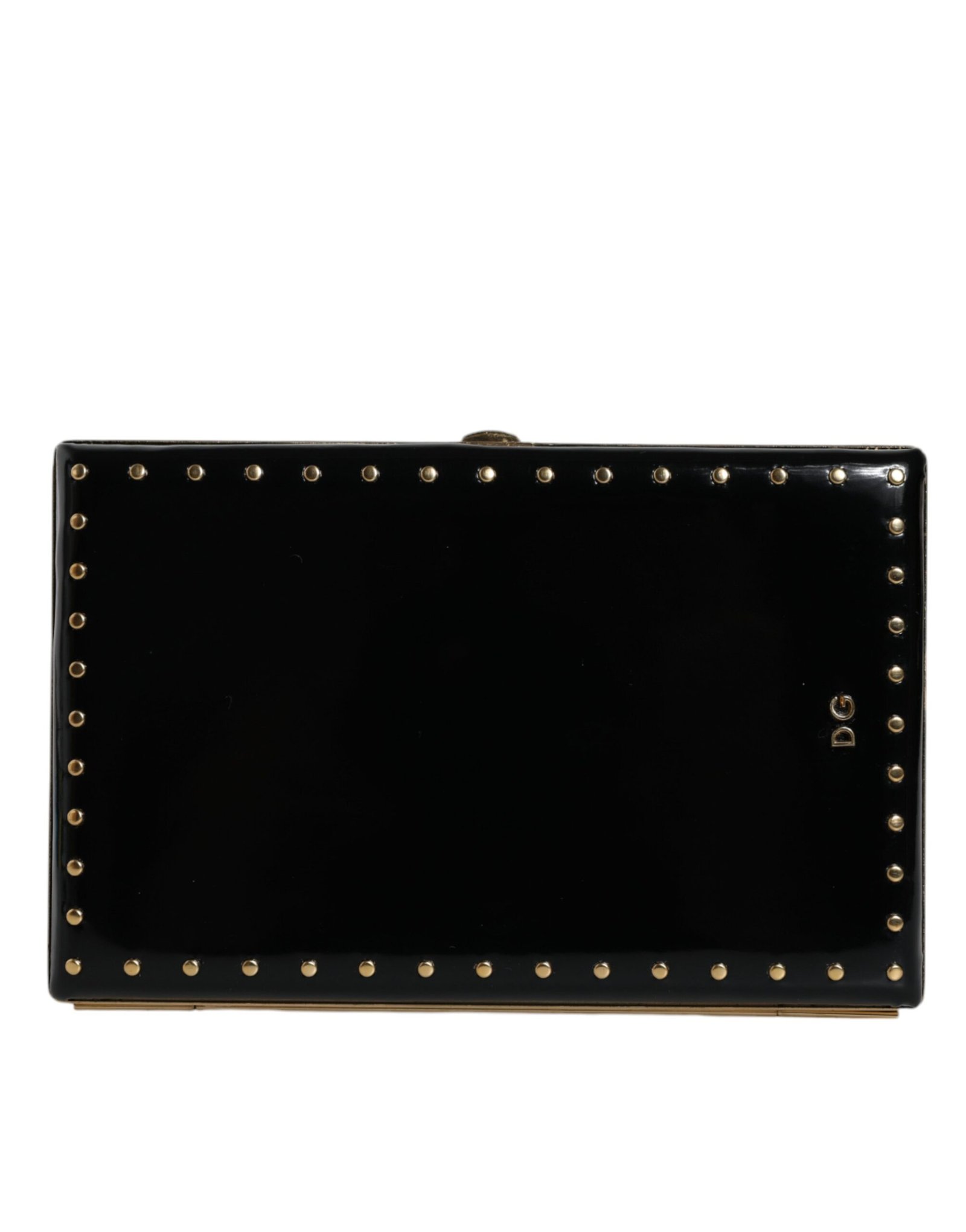 Dolce & Gabbana zwart leren Studs goudkleurig Frame Clutch Evening Purse Bag