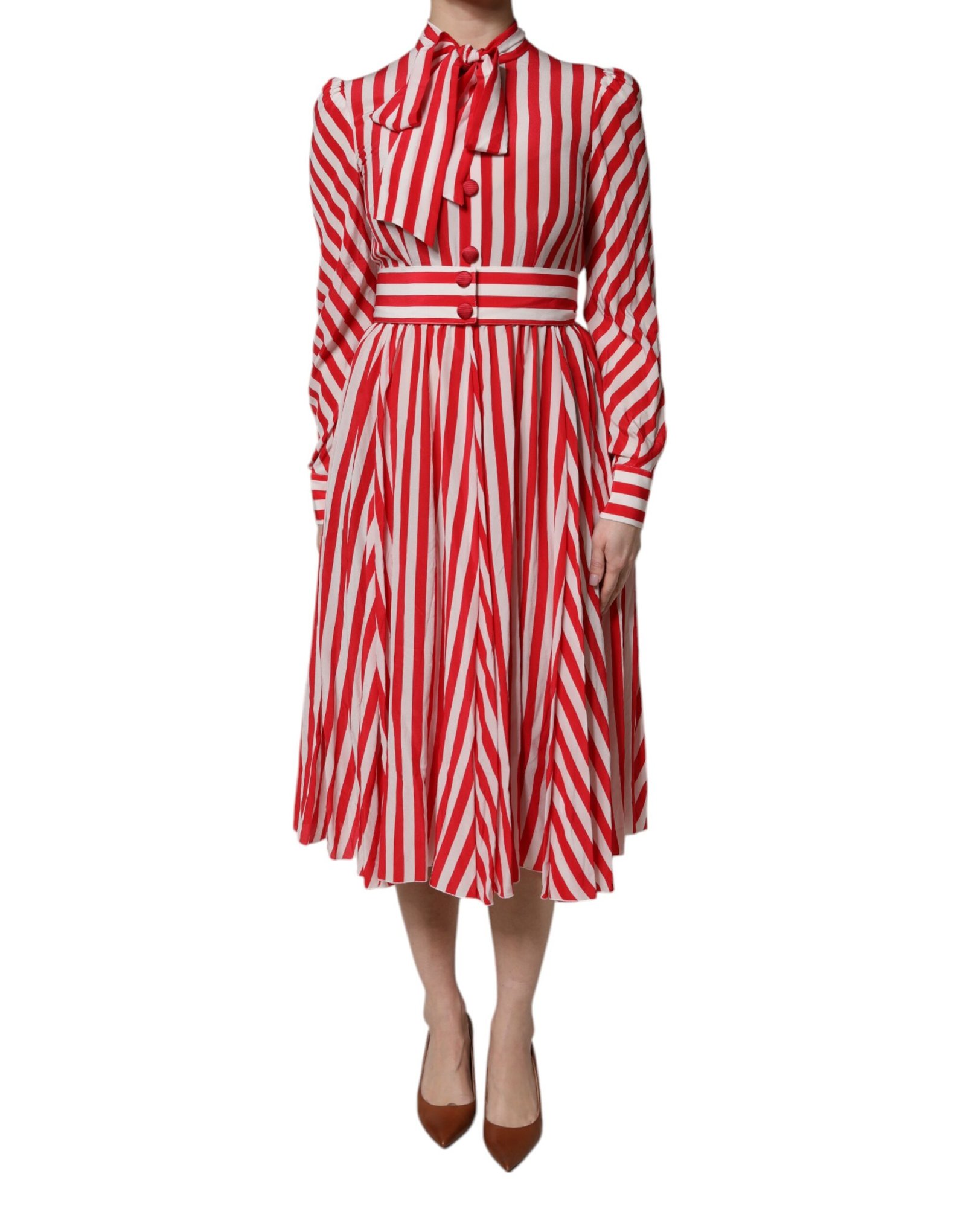 Dolce & Gabbana wit rood Stripes lange mouwen Midi jurk