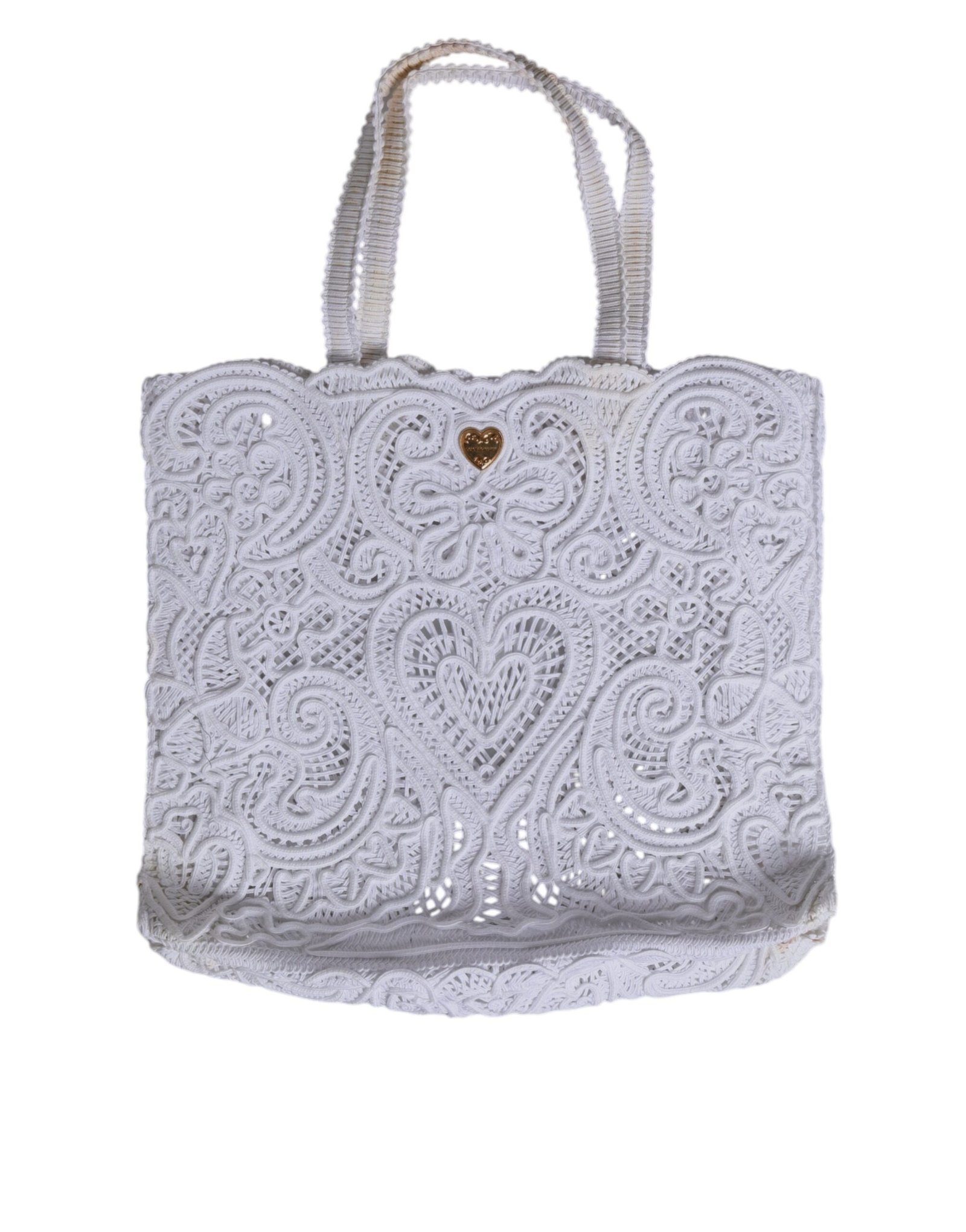 Dolce & Gabbana wit Cordonetto Lace Beatrice Tote Shopping Bag
