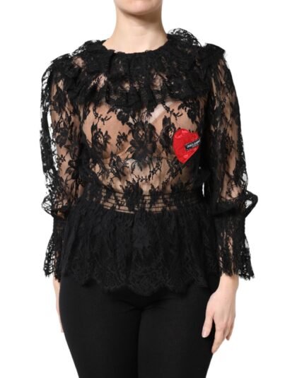 Dolce & Gabbana zwart katoenen Floral Lace dames blouse top