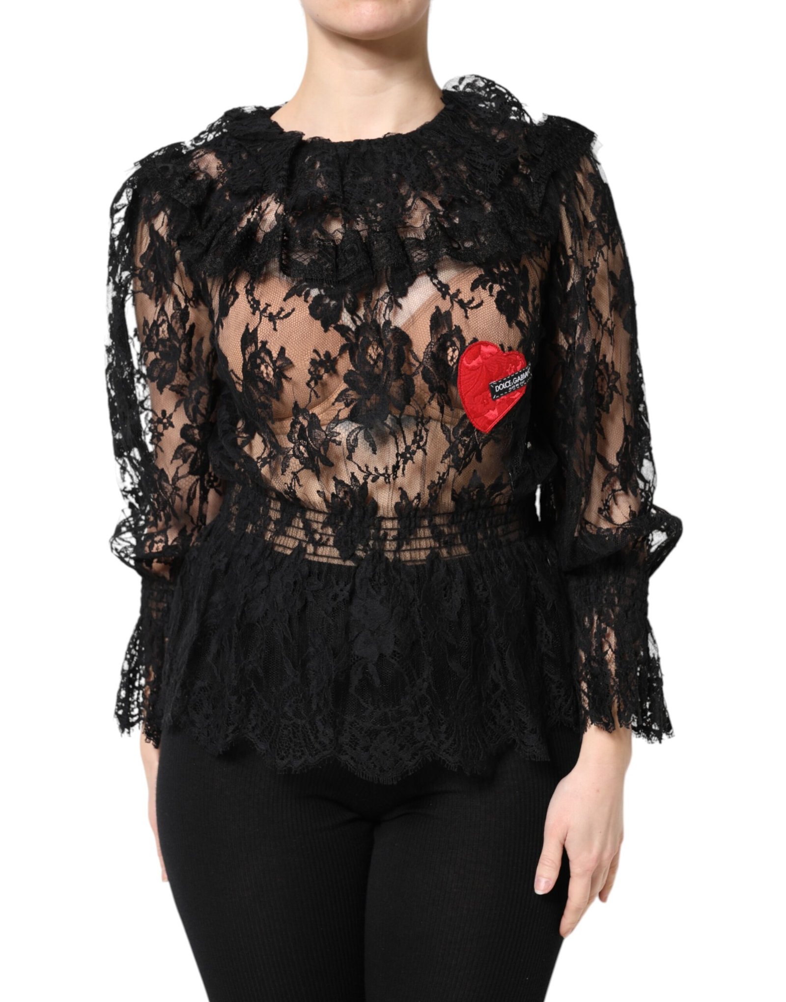 Dolce & Gabbana zwart katoenen Floral Lace dames blouse top