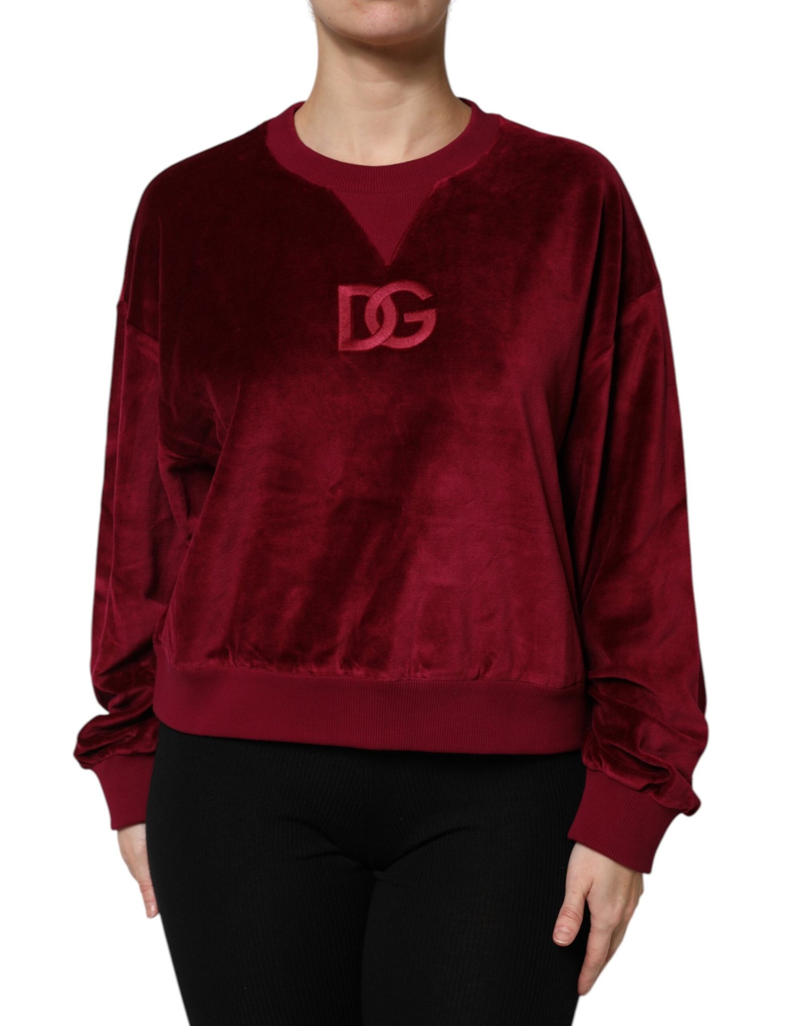 Dolce & Gabbana rood katoenen Velvet Crew Neck Pullover trui