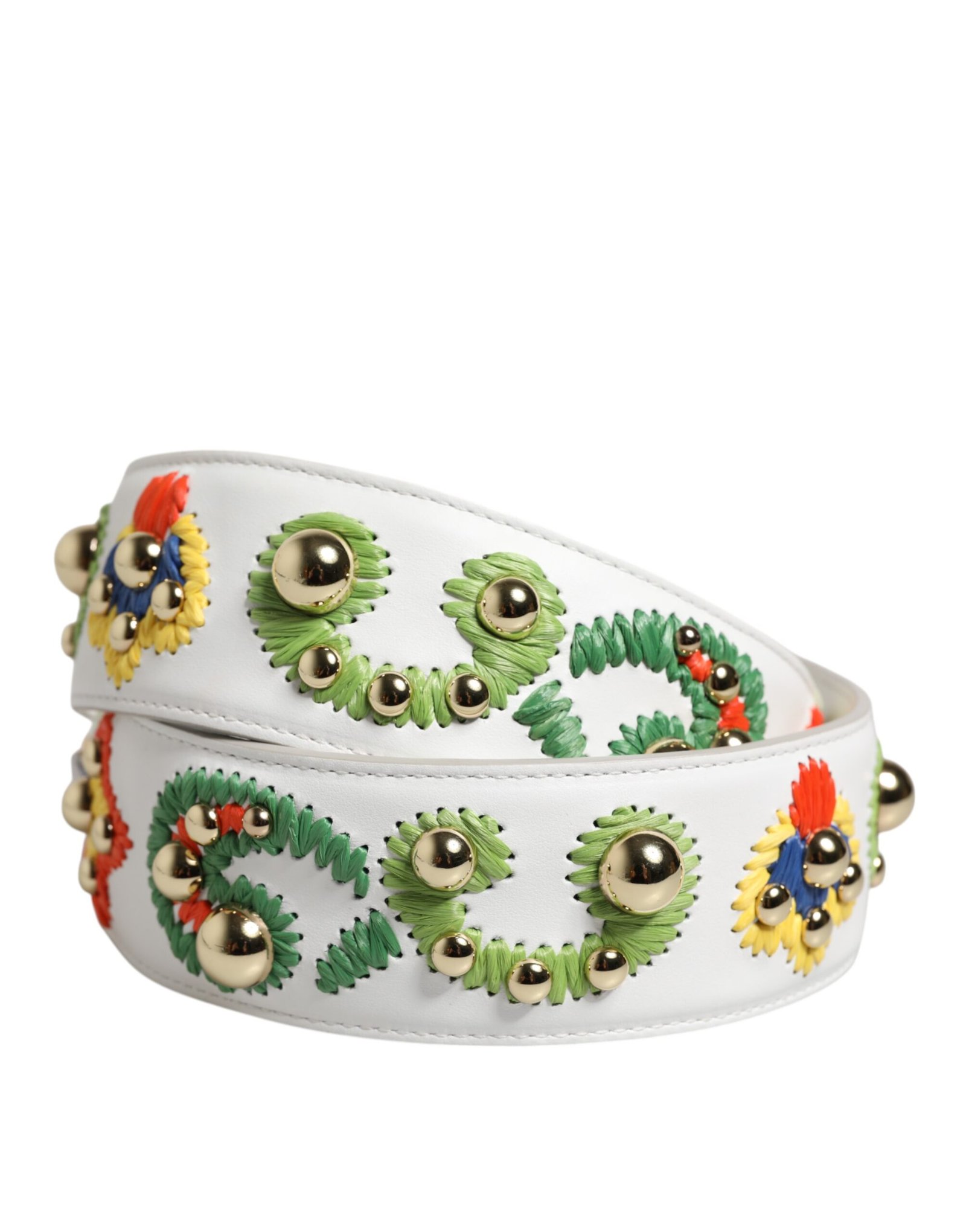 Dolce & Gabbana wit kalfsleren Raffia Embroidered Patchwork Shoulder Strap