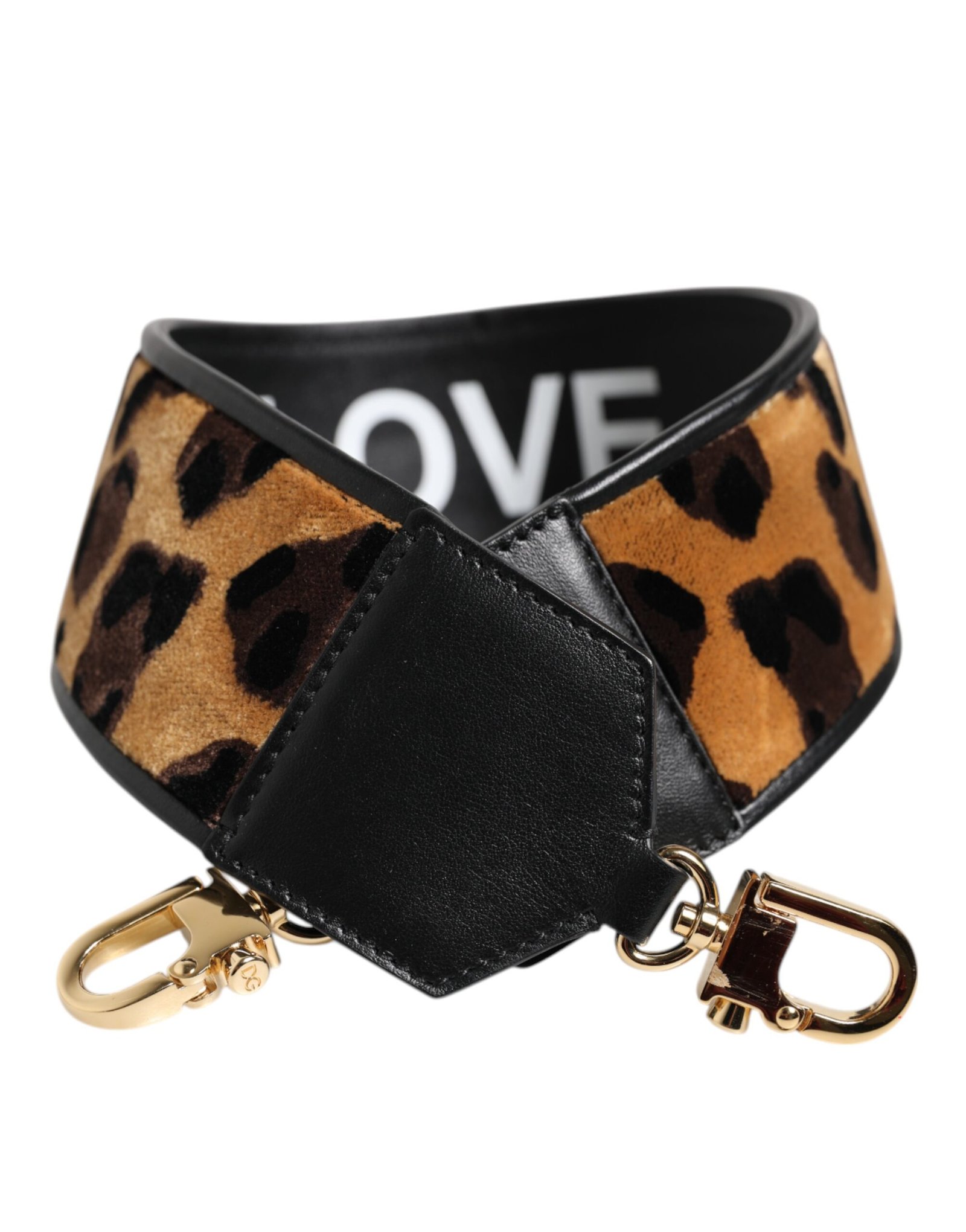 Dolce & Gabbana zwart Leopard Print Reversible Bag Shoulder Strap