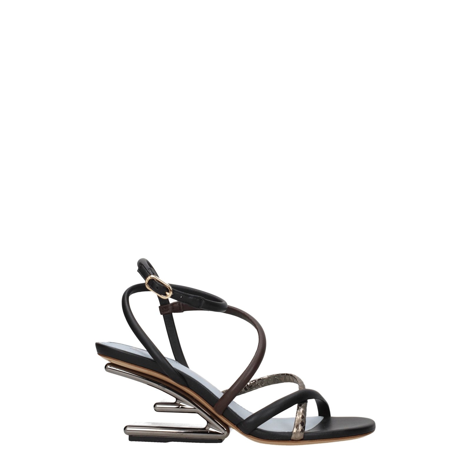 meerkleurig leren platte sandalen