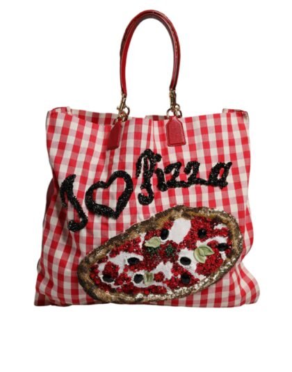 Dolce & Gabbana rood I Love Pizza Rhinestone Embellished Tote Bag