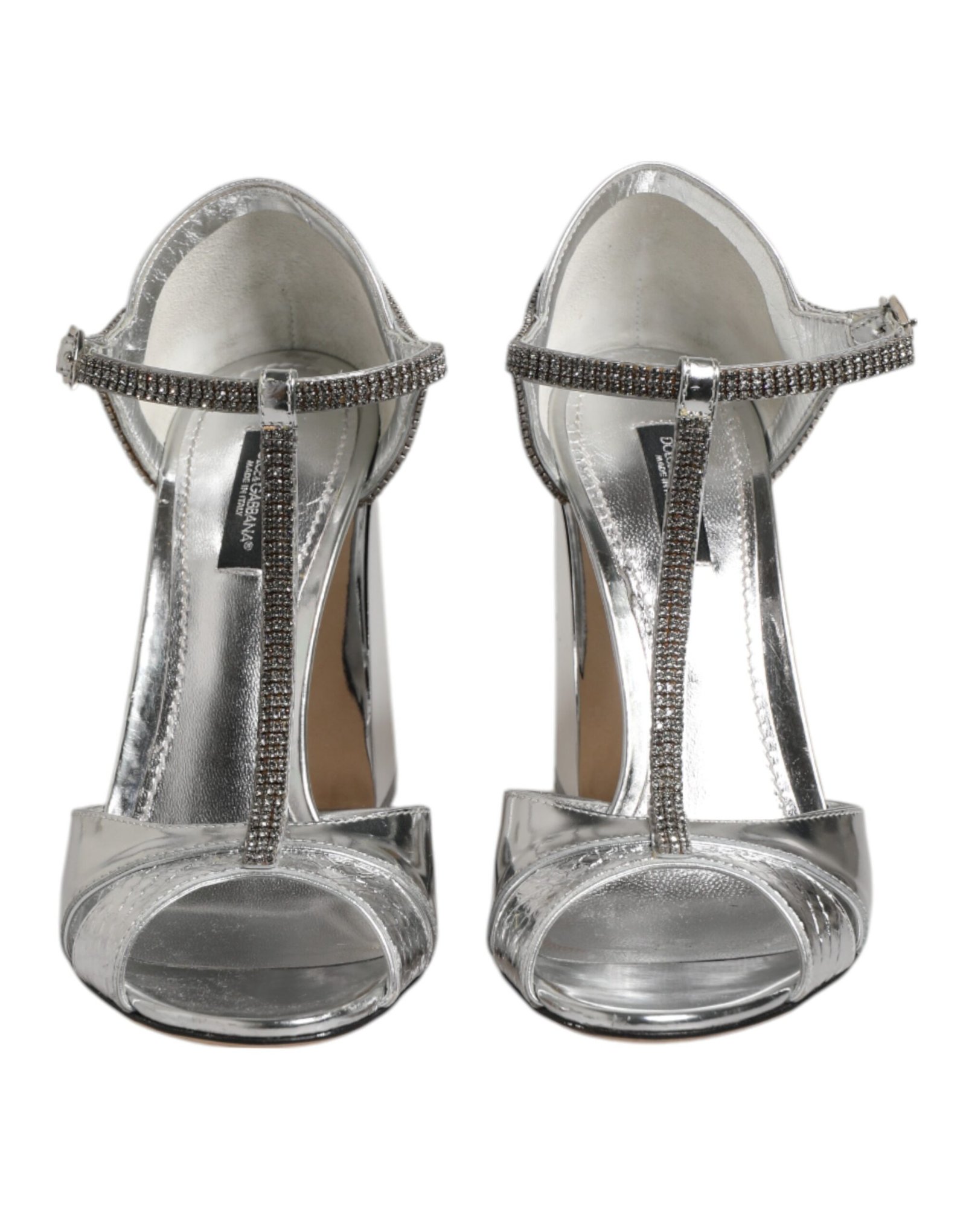 Dolce & Gabbana zilverkleurig leren T-strap Heels sandalen Shoes