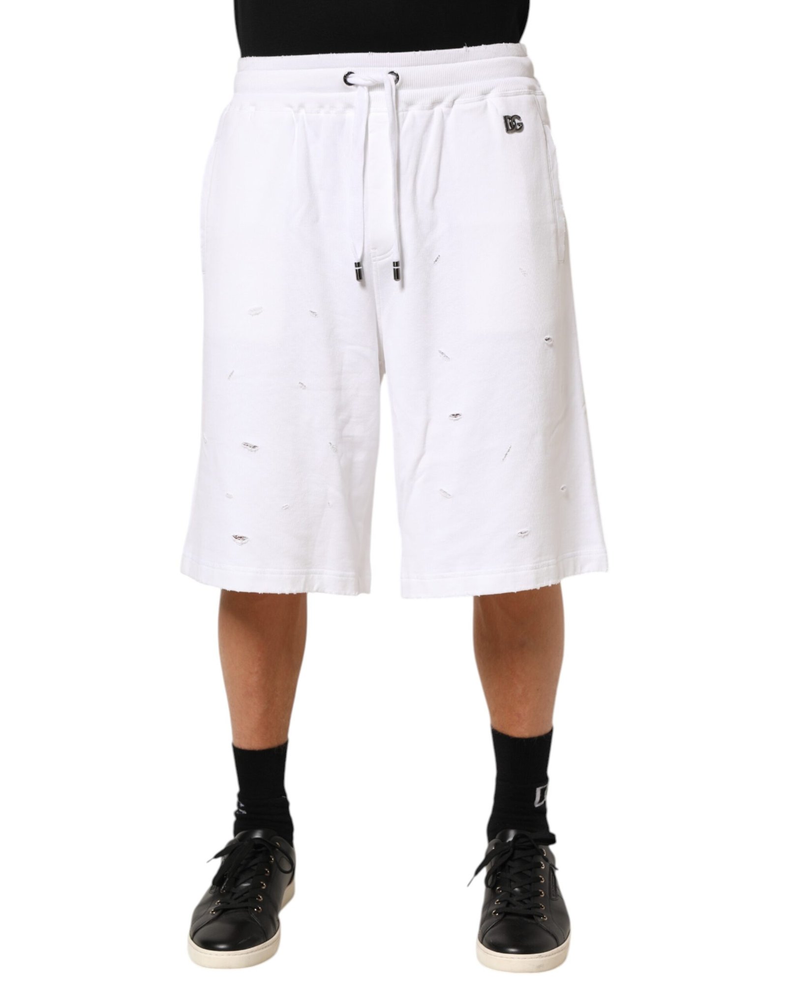 Dolce & Gabbana wit katoenen Ripped Bermuda Sweatpants korte broek