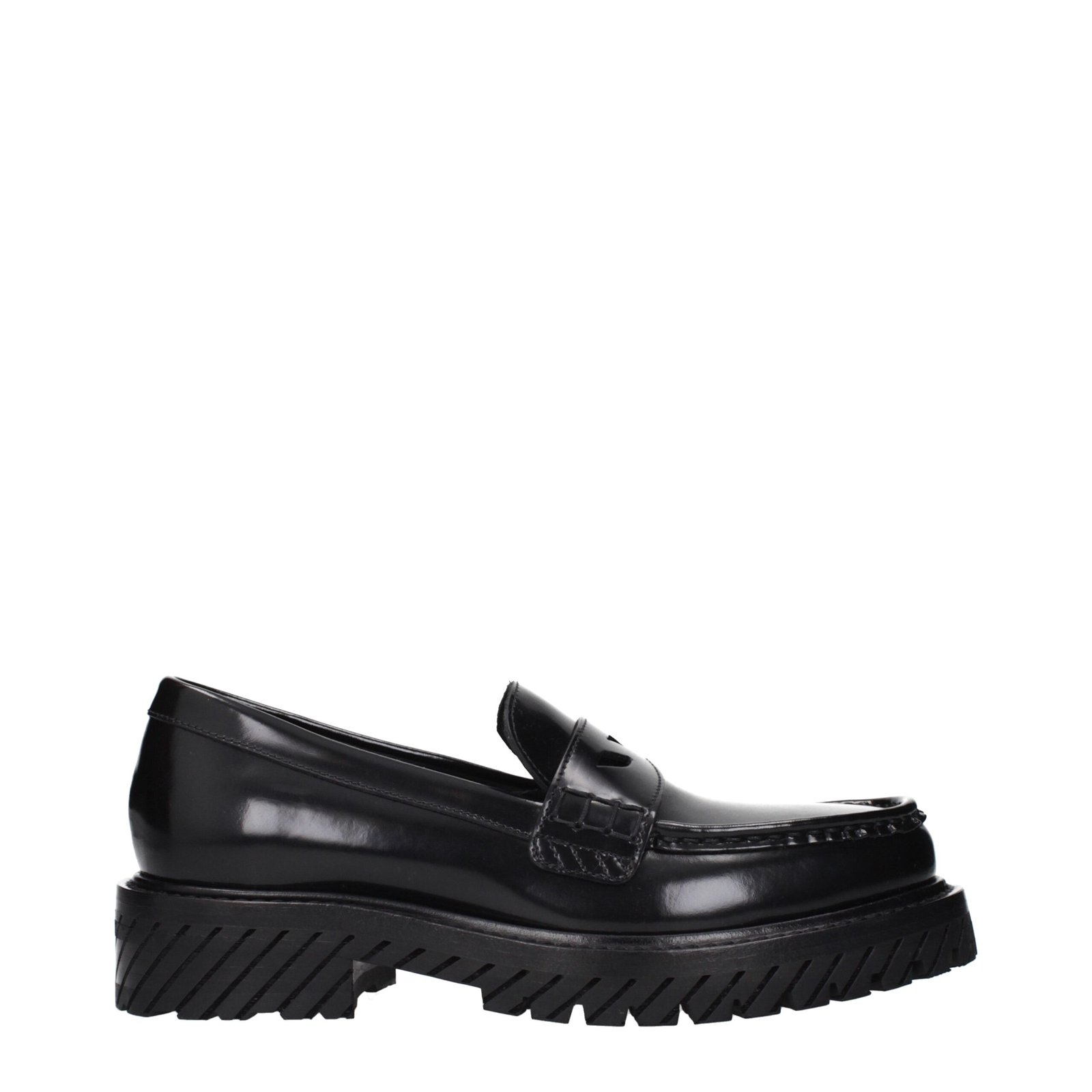Off-wit zwart leren instapper loafers
