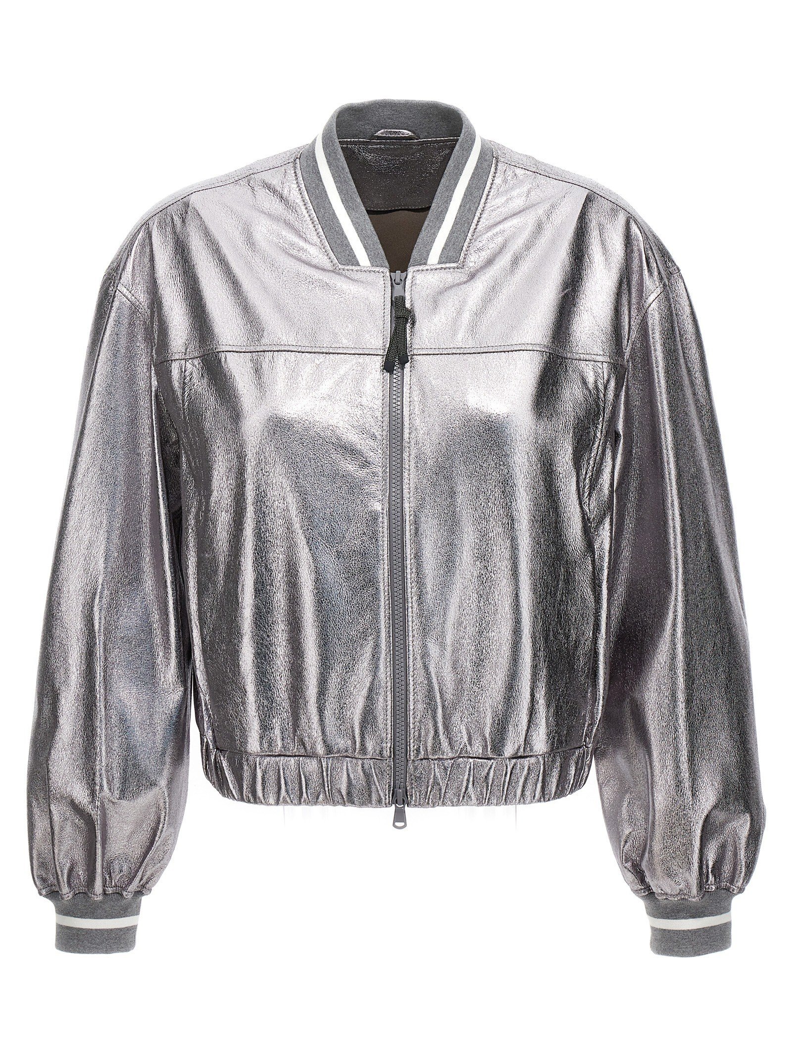 Brunello Cucinelli Laminated leren bomberjack