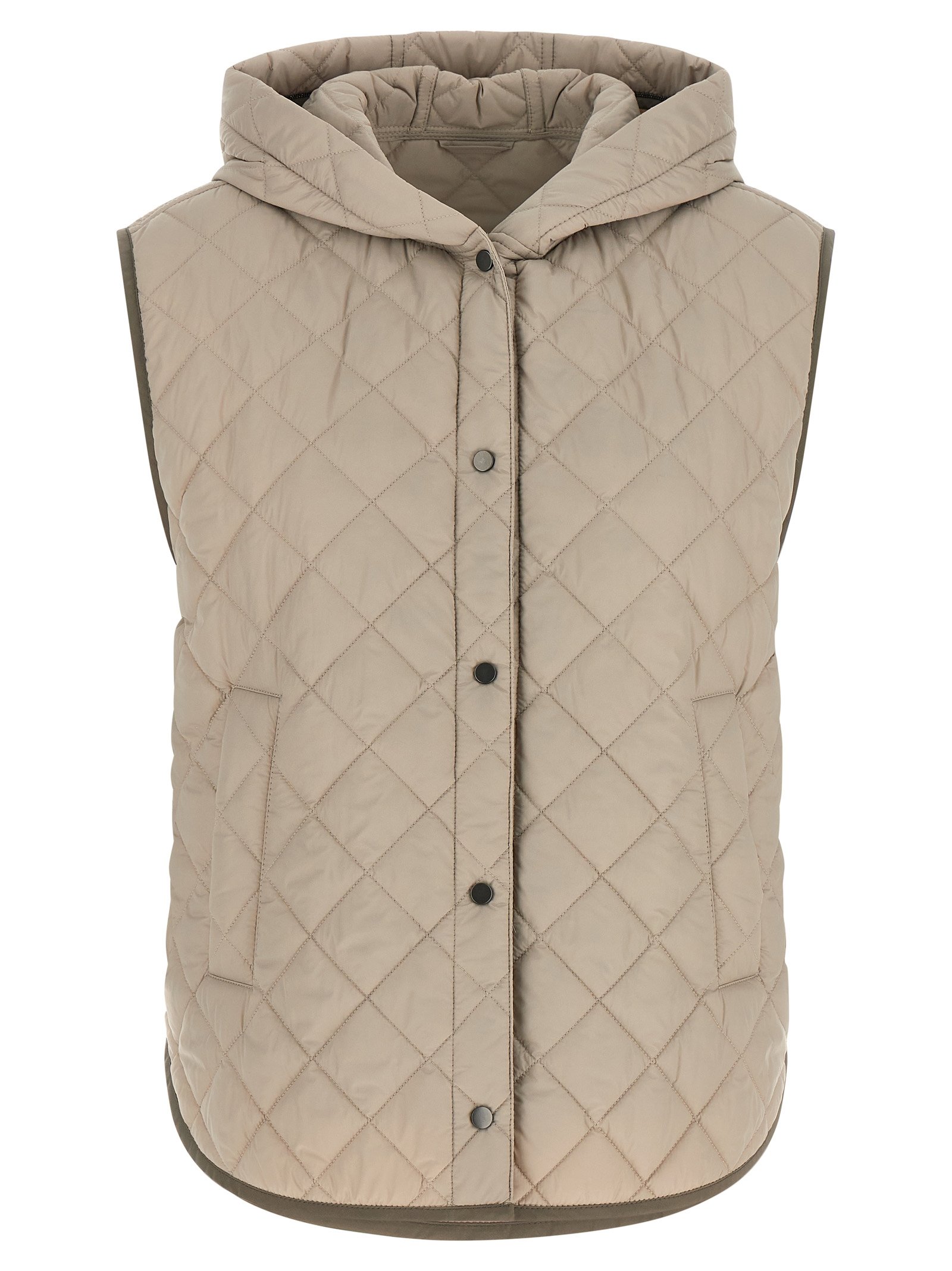 Brunello Cucinelli Beige polyamide mouwloos jas