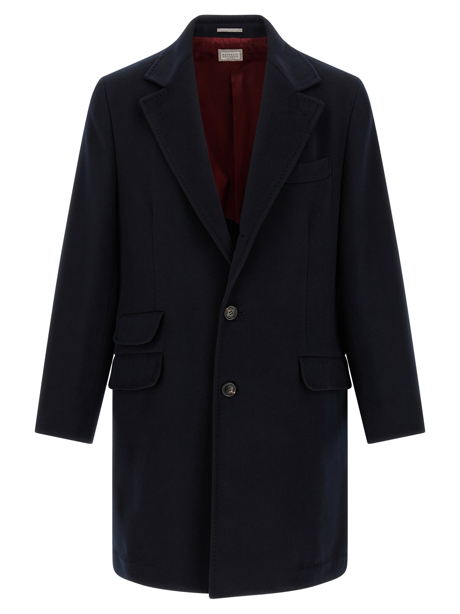 Brunello Cucinelli blauw Virgin wollen mantel