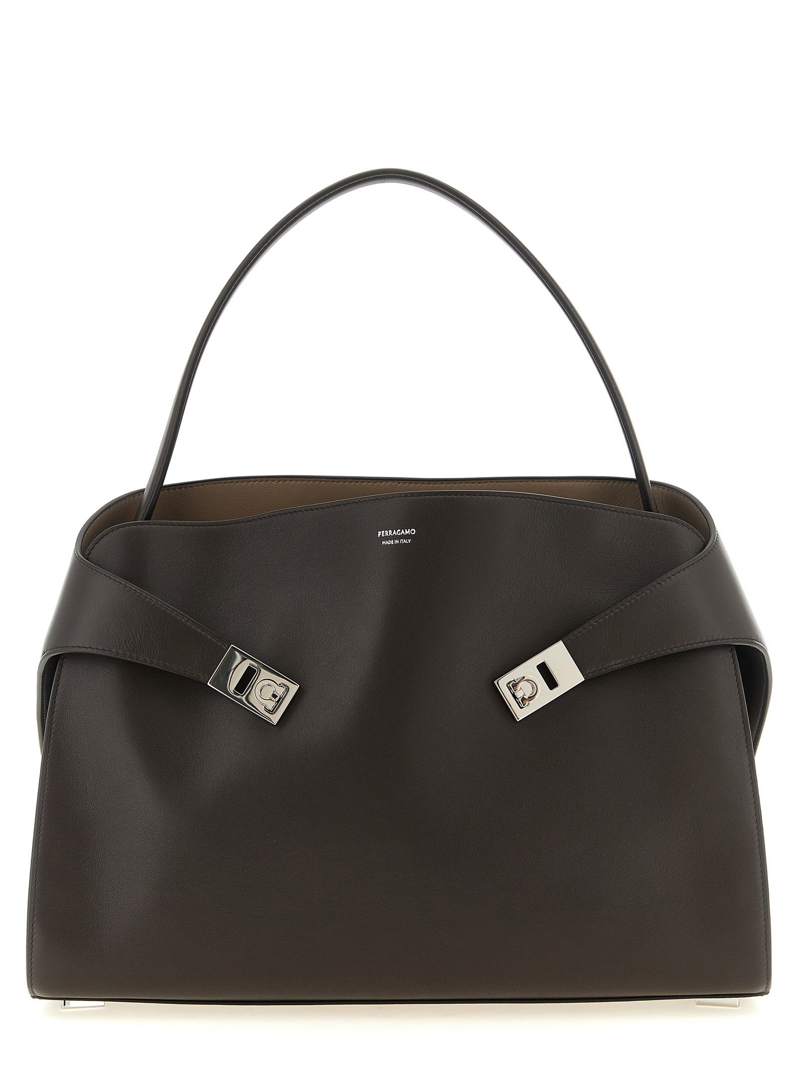 Ferragamo bruin kalfsleren schoudertas