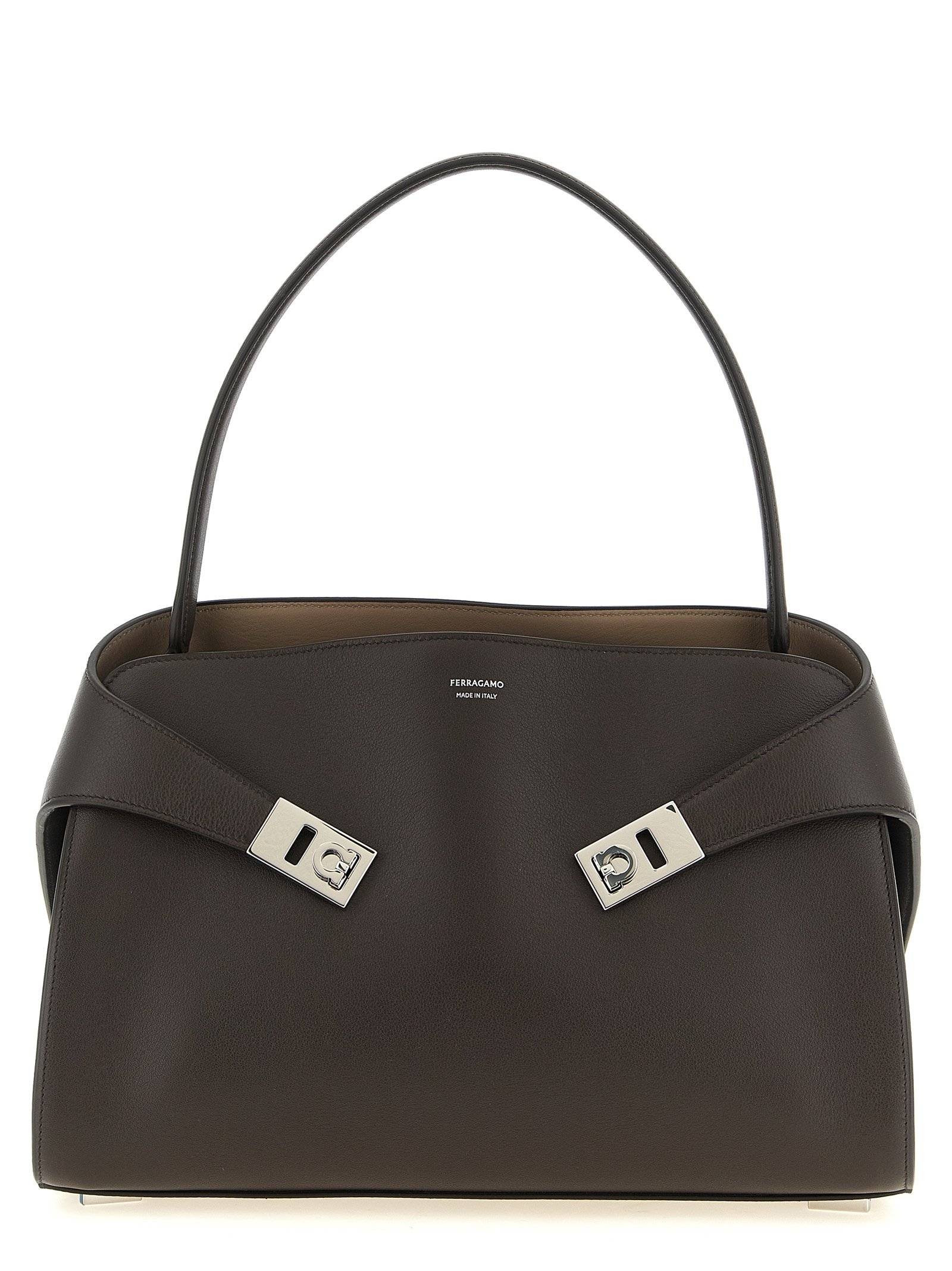 Ferragamo bruin kalfsleren schoudertas