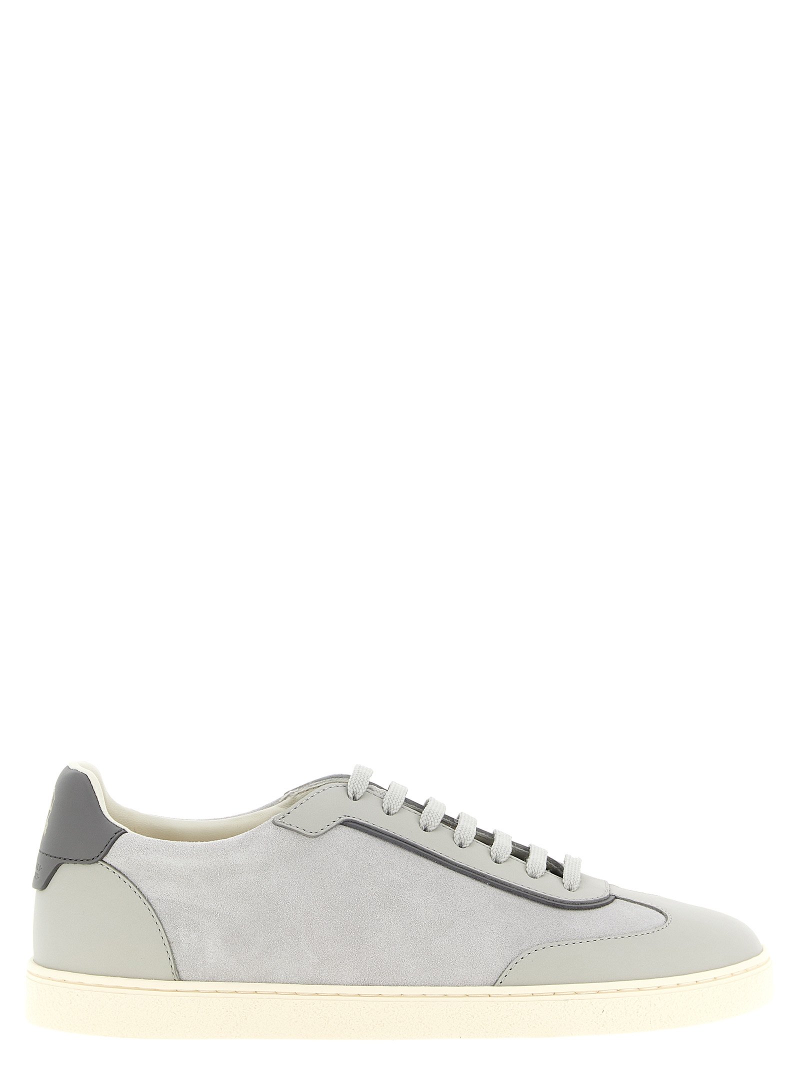 Brunello Cucinelli grijs kalfsleren lage sneakers