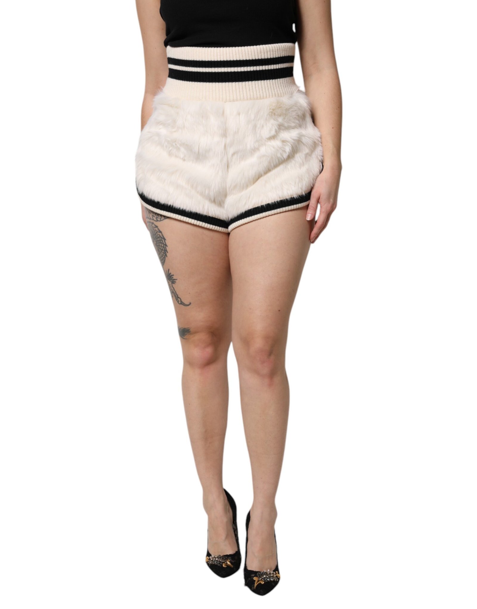 Dolce & Gabbana wit Faux Fur High Waisted Hot broek Short